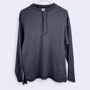 Big Sierra Gray Waffle Knit Henley Long Sleeve Shirt Size L